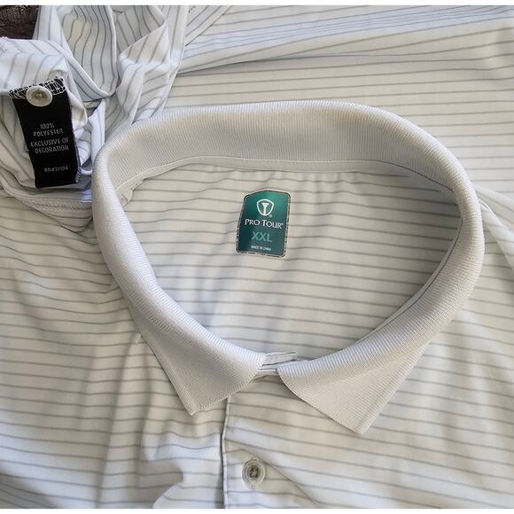 PRO TOUR Golf Short Sleeve Polo SHIRT White Gray Stripe Men's Size XXL 2XL - Picture 3 of 5
